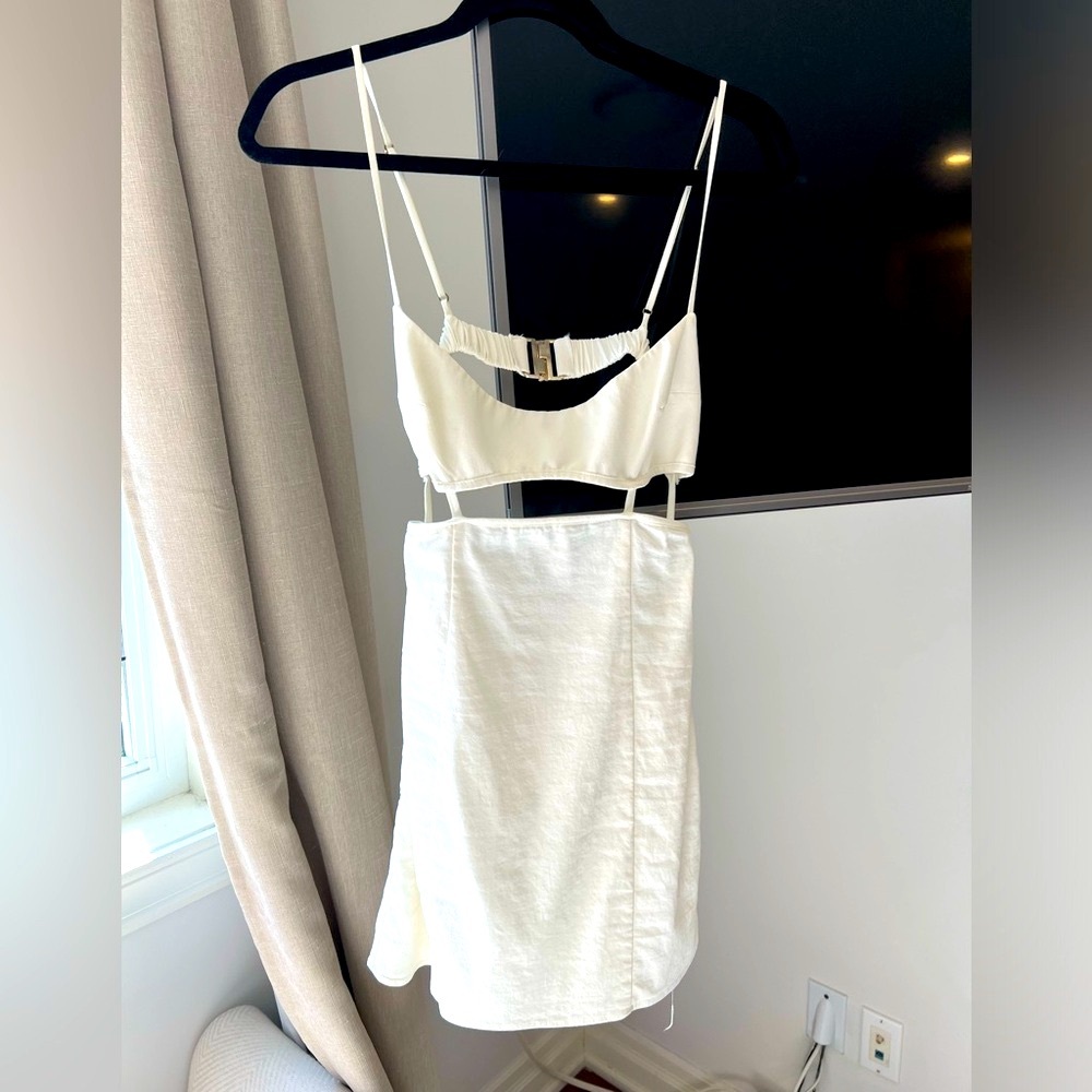 Zara Cut Out White Mini Dress with Gold Straps